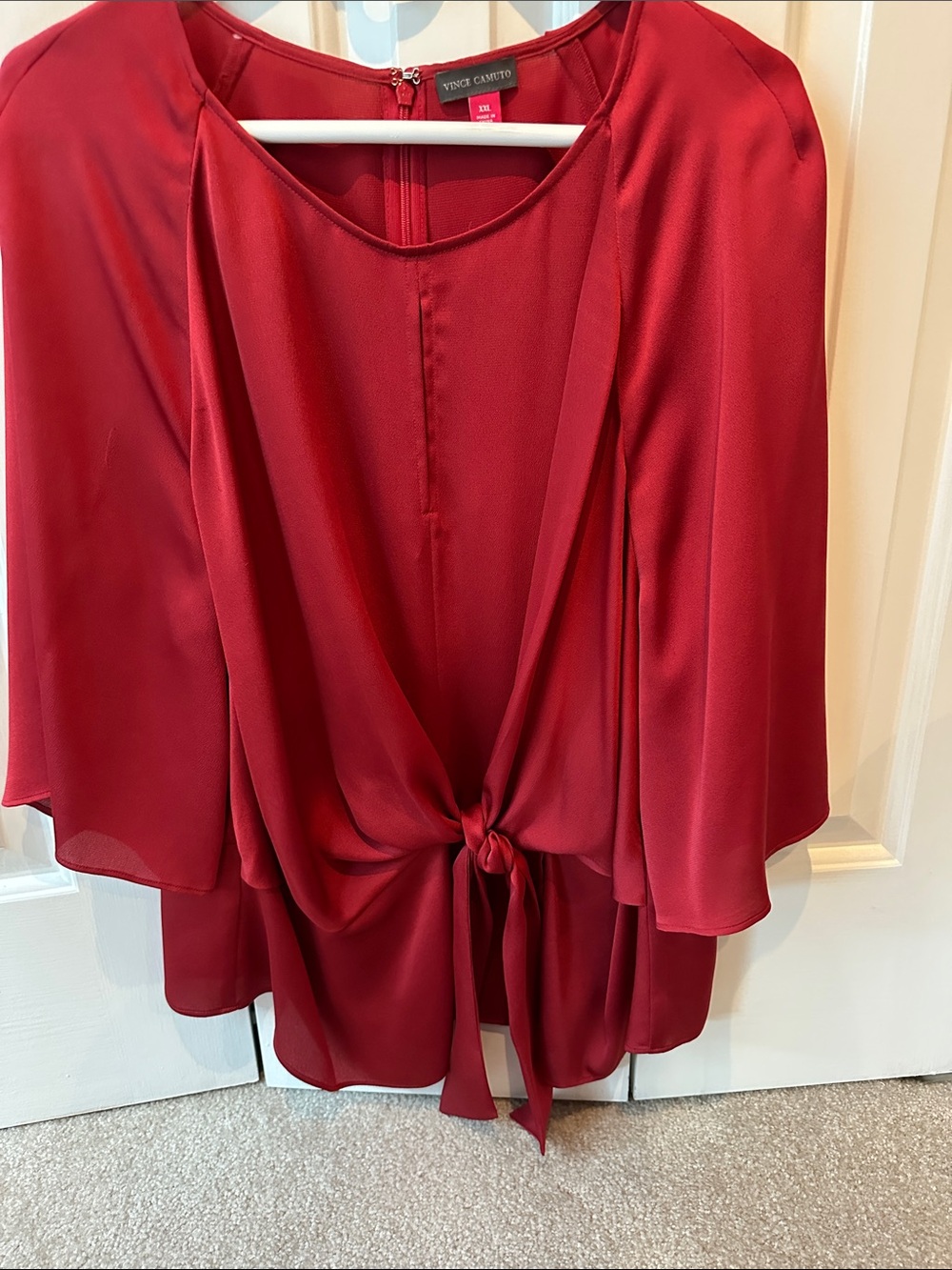 Vince Camuto Red Tie-Front Flutter Sleeve Blouse
